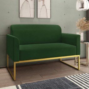 Conjunto Namoradeira e Poltrona Decorativa Isabella Base Industrial Suede Verde/Dourado G19 - Gran Belo