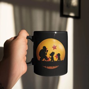 Caneca Preta Dragon Ball Esfera do Dragão Goku Mestre Kame e Kuririn