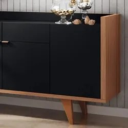 Balcão Buffet Sinfonia 4 Portas Com Espelho Decorativo H01 Preto/Natur