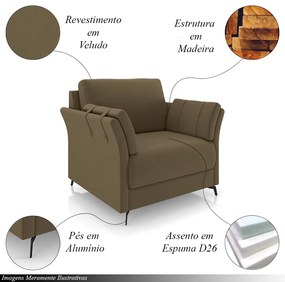 Kit 2 Poltronas Decorativas Violet Pés em Alumínio Preto Veludo Marrom G45 - Gran Belo