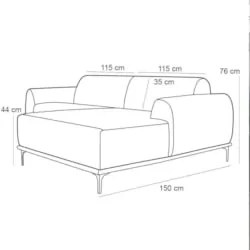 Sofá 230cm 4 Lugares com Chaise Direito Pés Gold Molino C-262 Veludo T