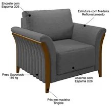 Kit 2 Poltronas Decorativas Sala de Estar 102cm Pés Madeira Roya M22 L