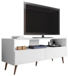 Rack para Sala Bancada de TV 55 Pol 136cm Pés Retrô Senna Z34 Branco -