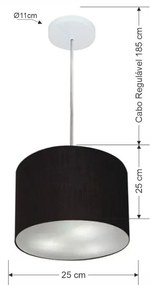 Lustre Pendente Cilíndrico Md-4209 Cúpula em Tecido 25x25cm Preto - Bivolt