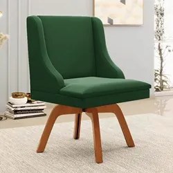 Kit 10 Cadeiras Estofadas Base Giratória de Madeira Lia Veludo Verde E