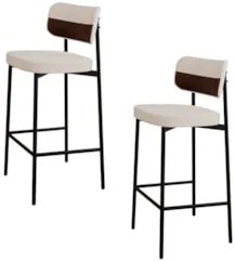 Banqueta Alta Bar Estofada Kit 2 Ella M25 Linho Palha/Marrom - Mpozena