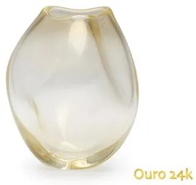 Vasinho Roca 3 Transparente com Ouro Murano Cristais Cadoro