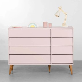 Cômoda Noah 4 Gavetas e 1 Porta com Pés Retrô Mel - Rosa Fosco