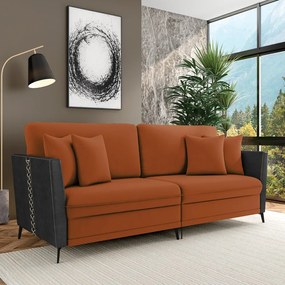 Sofá 3 Lugares Living 222cm Mondaí Sintético Preto/Veludo Terra K01 - D'Rossi