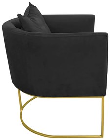 Kit 02 Poltronas Paola Suede Base Metálica Dourado - D'Rossi - Preto