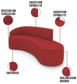 Sofá 4 Lugares Orgânico 220cm Morgan e Poltrona Lua Veludo D03 - D'Rossi - Marsala