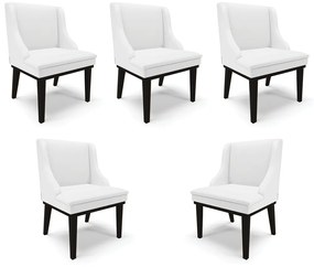 Kit 5 Cadeiras Decorativas Sala de Jantar Base Fixa de Madeira Firenze PU Branco Fosco/Preto G19 - Gran Belo