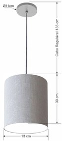 Luminária Pendente Vivare Free Lux Md-4102 Cúpula em Tecido - Rustico-Cinza - Canopla cinza e fio transparente