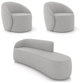 Sofá 4 Lugares Orgânico 220cm Morgan e 2 Poltronas Lua Suede D03 - D'Rossi - Cinza