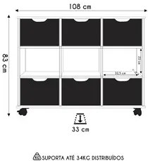 Nicho Organizador 6 Gavetas com Rodízios Freijó/Off White - Qmovi