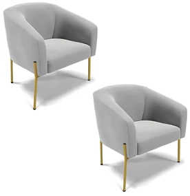 Poltrona Pé de Ferro Dourado Kit 2 Stella Suede D03 - D'Rossi - Cinza