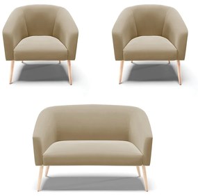Namoradeira e 2 Poltronas Pé Palito Natural Stella Suede Marrom Rato D03 - D'Rossi