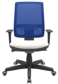 Cadeira Office Brizza Tela Azul Assento Vinil Branco Autocompensador Base Standard 120cm - 63716 Sun House