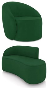 Sofá 2 Lugares Orgânico 140cm Morgan e Poltrona Lua Suede D03 - D'Rossi - Verde