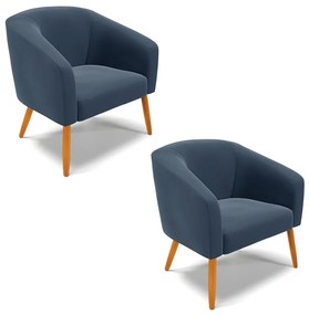 Poltrona Decorativa Pé Palito Castanho kit 2 Stella Suede Azul Marinho D03 - D'Rossi