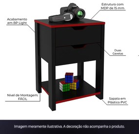 Gaveteiro para Escritório Home Office Gamer ME4163 MDP Preto/Vermelho G69 - Gran Belo