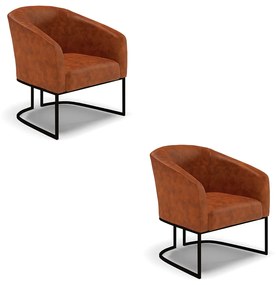 Poltrona Decorativa Industrial Preto Kit 2 Stella Sintético PU Nozes D03 - D'Rossi
