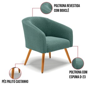 Poltrona Para Sala Pé Palito Castanho Kit 2 Stella Bouclê D03 - D'Rossi - Verde Menta