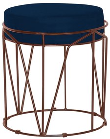 Puff Decorativo Sala de Estar Base Bronze Chloe Veludo Azul G41 - Gran Belo