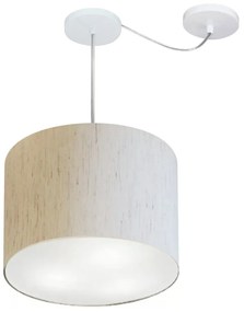 Lustre Pendente Cilíndrico Com Desvio Md-4237 Cúpula em Tecido 40x30cm Linho Bege - Bivolt