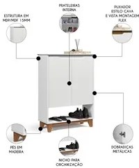 Sapateira para Hall de Entrada Quarto 68cm Flow Branco - EJ Móveis