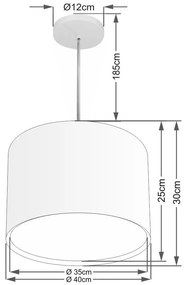 Lustre Pendente Cilíndrico Duplo Md-4292 Cúpula em Tecido 40x30cm Rustico Bege - Bivolt