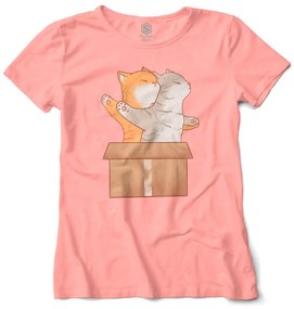 Camiseta Baby Look Gato Gatinhos Na Caixa Titanic - Salmão - P