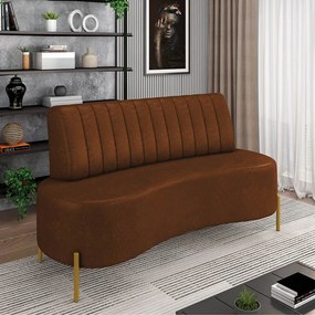 Sofá 2 Lugares Living 160cm Pé Ferro Dourado Maraú Sint PU K01 - D'Rossi - Marrom