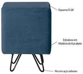 Kit 2 Puffs Decorativos Pés Aço Preto Cubo Veludo Azul Marinho G17 - Gran Belo