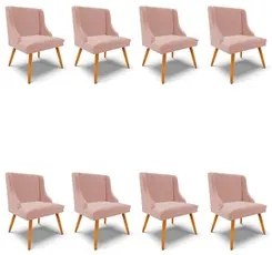 Kit 8 Cadeiras Estofadas para Sala de Jantar Pés Palito Lia Veludo Ros