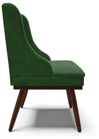 Cadeira de Jantar Liz Suede Verde Base Fixa Madeira com Pés Palito Tabaco - D'Rossi