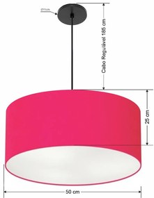 Pendente Cilíndrico Vivare Free Lux Md-4386 Cúpula em Tecido - Pink - Canola preta e fio preto