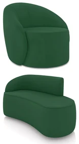 Sofá 2 Lugares Orgânico 140cm Morgan e Poltrona Lua Veludo Verde D03 - D'Rossi