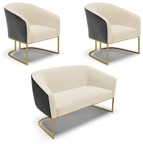 Namoradeira 2 Poltronas Industrial Dourado Stella Pto/Linho D03 - D'Rossi - Bege