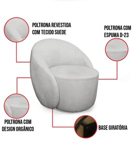 Poltrona Decorativa Orgânica Giratória Lua Suede Cinza D03 - D'Rossi