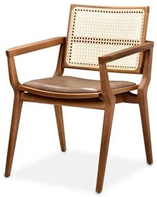 Cadeira Ester com Braço Facto Marrom e Tela Natural com Estrutura Castanho Claro Fosco - 74148 Sun House