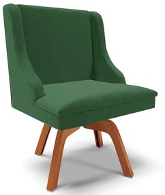 Cadeira Decorativa Sala de Jantar Base Giratória de Madeira Firenze Veludo Verde/Natural G19 - Gran Belo