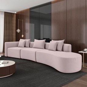 Sofá Curvo Decorativo Kimiko 427Cm 5 Lugares Sala de Estar com Chaise Veludo Rosê G52 - Gran Belo