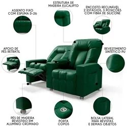 Poltrona Reclinável Para Cinema 2 Lugares Praddo FH9 PU Verde - Mpozen