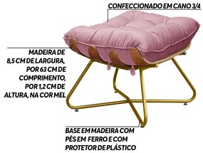 Puff Decorativo Sala de Estar Caim Base de Madeira Dourado Suede Rosa G41 - Gran Belo