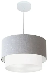 Lustre Pendente Duplo Cilíndrico Vivare Md-4350 Cúpula Tecido 45x40cm - Bivolt