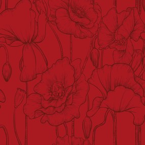 Papel de Parede Floral Vermelho 0.52m x 3.00m