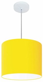 Lustre Pendente Cilíndrico Md-4143 Cúpula em Tecido 35x25cm Amarelo - Bivolt