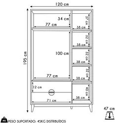 Guarda Roupa Solteiro 3 Portas 2 Gavetas 120cm Ipê Branco - Albatroz