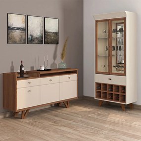 Conjunto Decorativo Cristaleira e Buffet Aparador Andorra/Noeli Nature/Off White G26 - Gran Belo